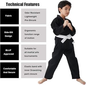 Uniforme de Karate para Niños, Chaqueta y Pantalones de Algodón Negro, Ropa de Artes Marciales Resistente para Niños, Corte Regular - Product Image 5