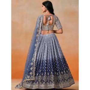 <b>Plus</b> <b>Size</b> Precious Blue <b>Sequins</b> Georgette Party Wear Lehenga Choli - Product Image 6