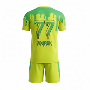 Custom 100% Polyester Sublimation Soccer Uniform Green <b>Slime</b> Drip Football Jersey Shorts <b>Set</b> Breathable Anti-Bacterial Quick Dry - Product Image 2