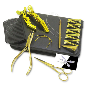 Gold Stainless Steel Strong Hold <b>Hair</b> <b>Extension</b> Pliers Kit Non Slip Grip Tools Micro Loop Weave <b>Braiding</b> Set Zipper Case - Product Image 4