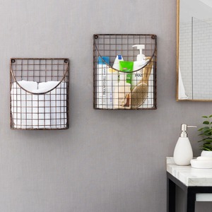 Industrial Metal Storage Basket <b>Wall</b> Mounted Rectangular Iron <b>Wire</b> Mesh Organizer for Bathroom Neatening Durable 2 Pack - Product Image 2