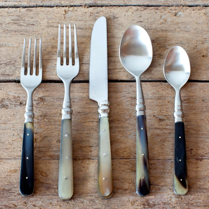 Plated 5 Piece Stainless Steel Flatware <b>Set</b> Bone Handle Cutlery <b>Set</b> <b>Fork</b> Spoon <b>Knife</b> for Wedding Tablee - Product Image 1