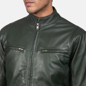 Chaqueta de cuero PU informal para hombre, corte ajustado, con cuello alto, estilo motociclista, con tela de lona. - Product Image 6