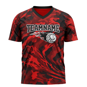 เสื้อบาสเก็ตบอลแบบซับลิเมชั่นสั่งทำพิเศษสำหรับผู้ชาย สีแดงดำลายพราง คอวี ชุดทีม ระบายอากาศได้ดี เสื้อผ้ากีฬา - Product Image 2