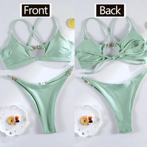 Ensemble de bikini brillant élégant pour femme, micro string, coupe brésilienne, vêtements de plage d'été - Product Image 5