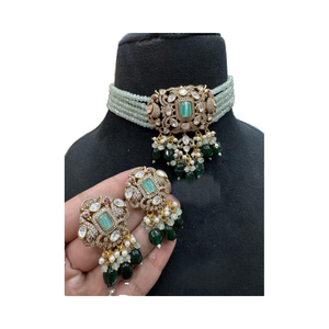 Chapado en oro Polki Kundan gargantilla conjunto pendientes moda elegante boda aniversario celebraciones joyería - Product Image 1