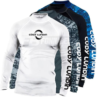 Haut de sport de surf bleu UPF50 pour homme, à manches longues, personnalisé, éco-responsable, de haute qualité, pour la plage et la plongée