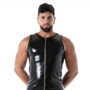Chaleco con cremallera estilo cuero negro ajustado para hombre, ideal para fiestas y discotecas, un accesorio de moda llamativo. - Product Image 5