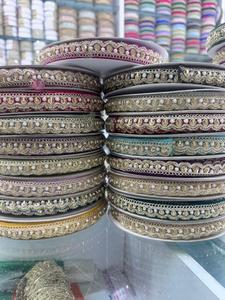 Embroidered Lace Trim Decorative Border Gold Zari Pearl Beaded Ribbon <b>Wedding</b> Dress Saree Blouse Craft Sewing Trim - Product Image 2