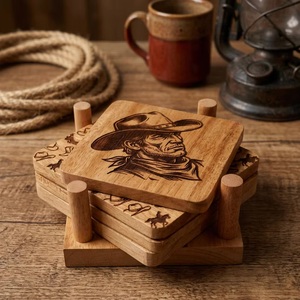 Juego de Posavasos Cuadrados de Madera con Diseño Vaquero, Estilo Suroeste, Antideslizantes - Product Image 2