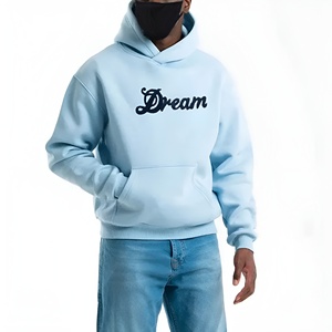 Sudadera con Capucha Azul Cielo Dream Text, Estilo Urbano Minimalista, Sudadera Informal de Mezcla de Algodón, Logotipo Personalizado OEM ODM - Product Image 5