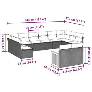 Set Divano Modulare da Giardino in Rattan PE Nero con Piedini Regolabili, Arredamento da Esterno - Product Image 3