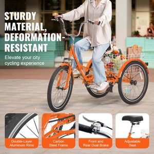 Tricycle pliant pour adultes en acier au carbone à 7 vitesses de 24 pouces, 3 roues, avec siège réglable et panier de transport - Product Image 6