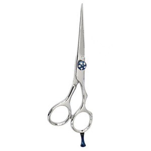 Ciseaux de coiffure professionnels en acier inoxydable allemand, pour droitiers, manche moyen, lame tranchante, couleur argent, vis bleue - Product Image 3