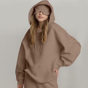 Custom Logo Women Built-In <b>Eye</b> <b>Mask</b> Hoodie Set 2026 Solid Warm Two Piece - Product Image 5