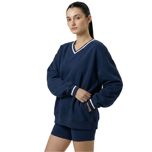 Women V Neck Sweatshirt Oversized Cozy Pullover Warm Fleece Fabric Stylish Casual Daily Wear Long Sleeve Soft <b>Winter</b> <b>Top</b> - Product Image 3