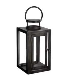 Farol cuadrado de metal negro con paneles de vidrio, diseño de hojas recortadas en forma de ramas, asa en forma de bucle, estilo piramidal, cilíndrico, para velas, rústico y elegante - Product Image 2