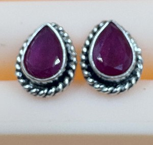 Handmade 925 Sterling Silver Teardrop <b>Red</b> Dyed Ruby Stud <b>Earrings</b> Vintage Style Fine Gemstone Jewelry Supplier - Product Image 4