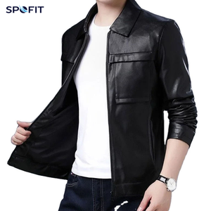 เสื้อแจ็คเก็ตหนัง PU สีดำสำหรับผู้ชาย แบรนด์ SPOFIT สไตล์นักขี่มอเตอร์ไซค์ ปิดด้วยซิป คอปกพับได้ ทรงเข้ารูป เหมาะสำหรับใส่ในฤดูใบไม้ร่วง - Product Image 4