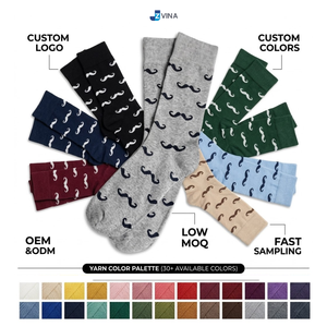 Chaussettes en Fibre de Bambou Personnalisables pour Hommes avec Logo, Imprimé Moustache Rose Marine, Écologiques, Respirantes, Anti-Odeur, Usage Quotidien - Product Image 5