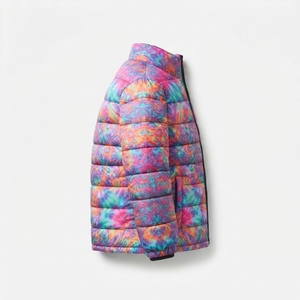 Chaqueta Acolchada Unisex con Estampado Tie Dye, Cuello Alto, Cierre de Cremallera, Resistente al Viento, Chaqueta Casual de Invierno, Corte Regular, Relleno de Poliéster - Product Image 4