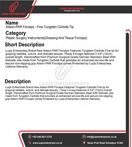 Pinces chirurgicales Adson PAR à pointe fine en carbure de tungstène, en acier inoxydable, instrument médical - Product Image 5