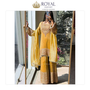 Nouvelle collection de vêtements traditionnels indiens, robe en soie Fandy lourde, ensemble Sharara pour les fêtes et les occasions spéciales - Product Image 2