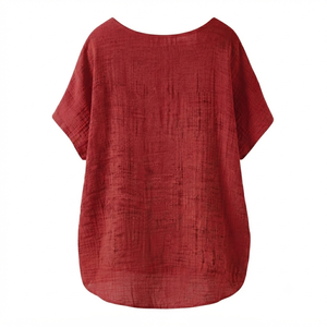Custom Women Red Soccer Jersey Full Sleeve Casual Collarless Bohemian Linen/Cotton Anti-Wrinkle Breathable Sportswear Football - Product Image 4
