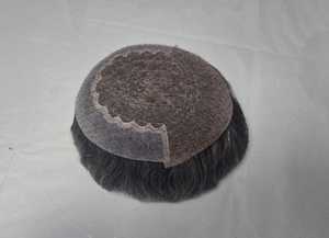 Half <b>Wig</b> Human Hair Toupee Mesh Cap Natural Black Hair System For <b>Men</b> - Product Image 6