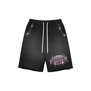 Ensemble de t-shirts sans manches noirs délavés à l'acide, 100% coton tricoté, coupe oversize, pour couple, avec gilet et short imprimés graphiques, style streetwear - Product Image 3