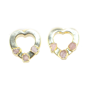 Pendientes de Moda con Forma de Corazón de Cuarzo Rosa Natural, Chapados en Oro de 22K, para Mujeres y Niñas, Joyería al por Mayor - Product Image 3