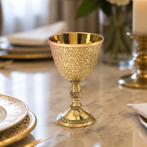 Luxury Brass Goblet | Handcrafted Royal Chalice | Antique Engraved Vintage <b>Cup</b> | Medieval Style Decorative Showpiece <b>for</b> Home - Product Image 4