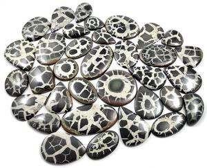 Venta al por Mayor de Cabujones Planos de Septariana Negra Natural Pulidos a Mano, Piedras Preciosas Sueltas de Alta Calidad para Joyería - Product Image 3