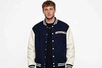 Veste de baseball varsity avec manches en cuir PU, fermeture éclair, logo brodé sur le devant, respirante, pour l'automne