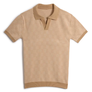 <b>Men's</b> <b>Brown</b> Knitted Short Sleeve Polo <b>Shirt</b> With Pocket Casual Solid Color Top - Product Image 5