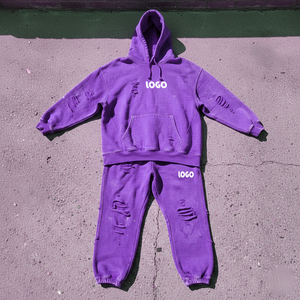 Ensemble de survêtement en molleton pour homme, avec logo personnalisé, grande taille, col rond ample, sweat-shirt et pantalon de jogging en coton, deux pièces - Product Image 4