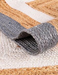 Alfombra Cuadrada de Algodón Tejida a Mano en Gris, Blanco y Beige, Alfombra Decorativa para Sala de Estar, Dormitorio y Decoración del Hogar - Product Image 4