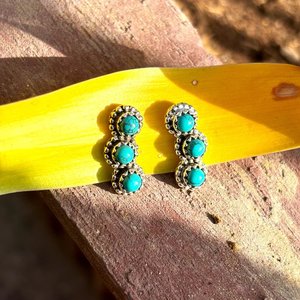 Boucles d'oreilles pendantes artisanales en argent sterling et turquoise, style bohème du Sud-ouest, bijoux pour femme, cadeau - Product Image 3