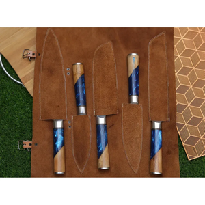 Cuchillos PRESTIGE BLADES al por mayor, personalizados, de alta calidad, servicio OEM ODM, juego de cuchillos de chef de cinco piezas, 67 capas, hechos a mano, afilados, de Damasco. - Product Image 2