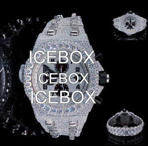 Montres de luxe pour hommes, entièrement serties de moissanite, en acier inoxydable, mouvement automatique, résistantes à l'eau 10 bars, style diamant glacé - Product Image 5