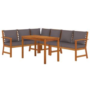 Ensemble de salle à manger de patio en bois naturel gris foncé, en bois d'acacia massif, avec sièges en tissu pour jardin - Product Image 3
