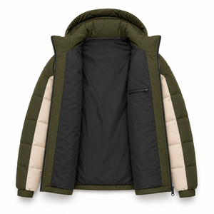 Factory Direct Hooded Puffer <b>Jacket</b> Cold Weather Quilted Padding Elastic Cuffs Custom Woven Patch Service Secure Zipper Pockets - Product Image 5