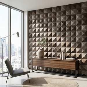 Decoración de Pared, Panel de Arte Mural Tallado en Madera Natural Moderna con Patrón Geométrico de Diamantes en 3D, Decoración de Interiores de Hogar Contemporánea de Lujo - Product Image 5