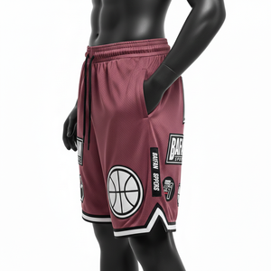 Shorts de basketball pour hommes en mesh polyester respirant avec empiècements latéraux brodés et logo thermocollé, pour entraînement. - Product Image 3