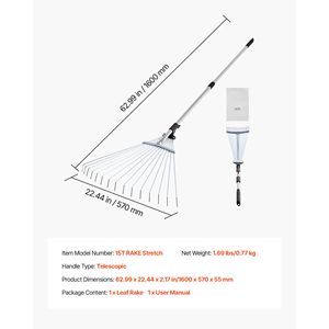 Rastrello per foglie in acciaio a 15 denti, resistente, con testa larga 7,5 pollici e manico lungo 32 pollici regolabile per prati - Product Image 4