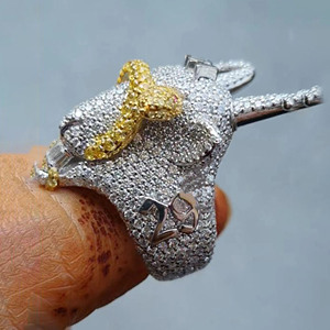 Anillo de Plata de Ley 925 con Calavera de Cabra y Cara de Animal, Totalmente Cubierto de Moissanita, Estilo Hip Hop Personalizado, Joyería de Compromiso para Hombre - Product Image 6
