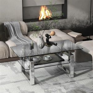 W 39.4\" X <b>D</b> 19.7\" X H 17.7\" Transparent Tempered Glass Coffee <b>Table</b> - Product Image 2