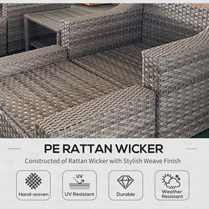 Set da 5 Pezzi in Rattan PE per Patio con Tavolino in Plastica Effetto Legno e Cuscini Grigi - per Set da Giardino - Product Image 4