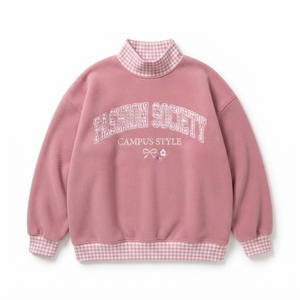 Sweat-shirt décontracté surdimensionné pour femme avec col montant, manches longues, imprimé lettres, épaules tombantes et patchwork à carreaux - Product Image 5