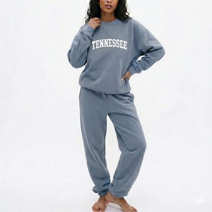 Premium High Quality Ladies Casual Athleisure Sweatsuit Set Soft Cotton Crewneck Top and Jogger Pants For Adult Ladies - Product Image 1